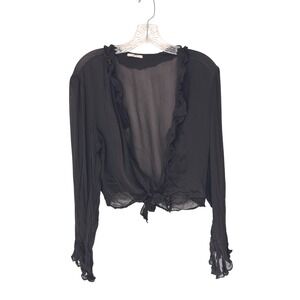 Cache Cardigan Black Sheer Tie Front Long Sleeve Whimsigoth Vamp Witchy Ruffle